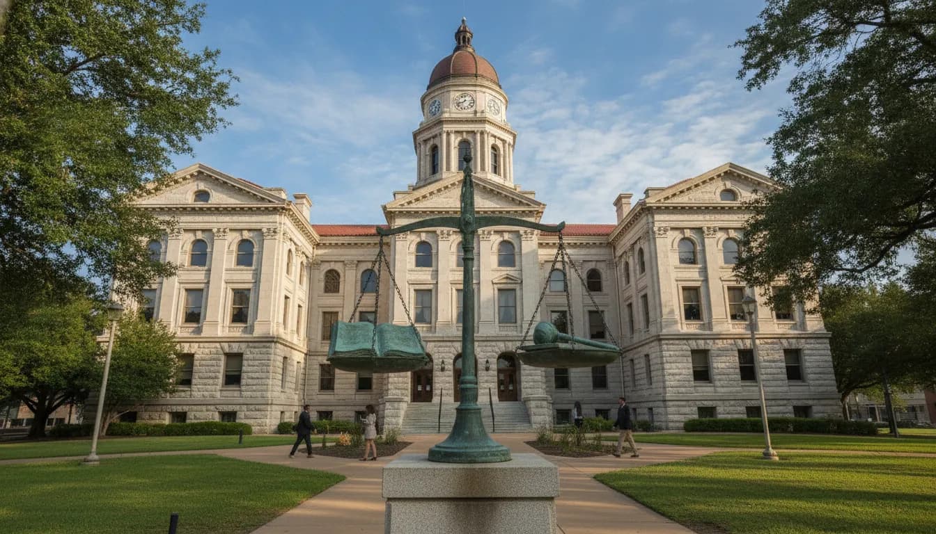 Texas courthouse with scale of justice representing personal injury legal advocacy