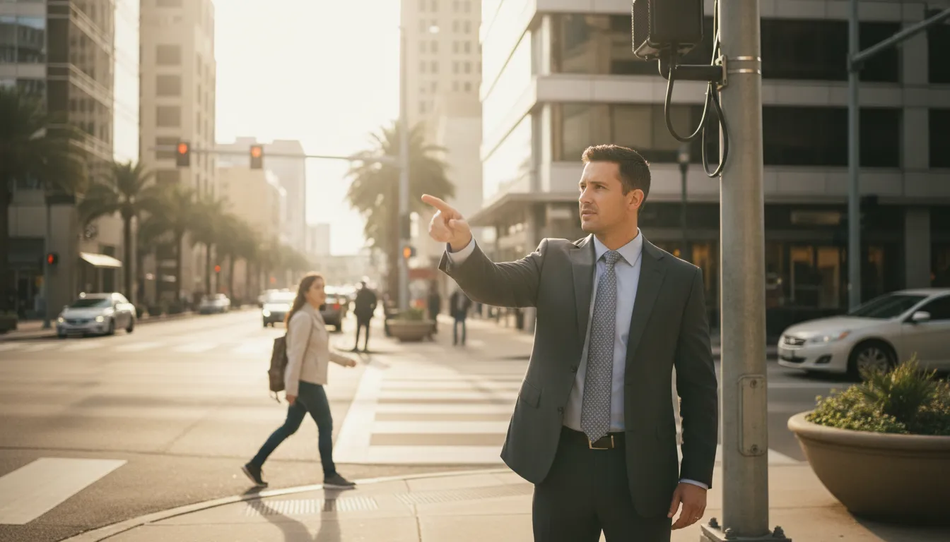 Pedestrian crossing at a Texas intersection near traffic camera